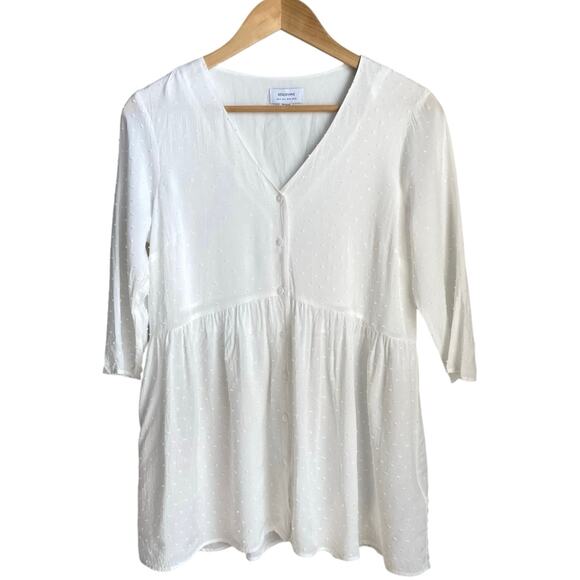 NEW SERAPHINE Swiss Dot Buttoned Blouse Tunic Top Size 6 White Maternity Nursing - Picture 5 of 12